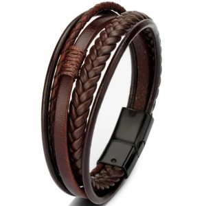Men's Multi-Strand Vintage Leather Bracelet – Brown