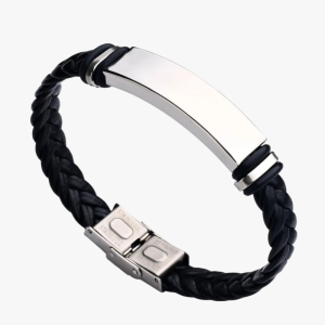 Men's Black Braided Leather & Stainless Steel Bracelet