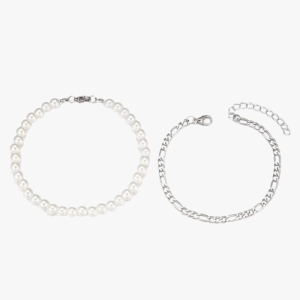 Men's 2-Piece Bracelet Set – Pearl Beads & Stainless Steel Chain